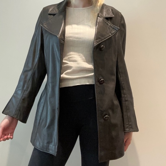 VINTAGE DARK BROWN LEATHER BLAZER/JACKET